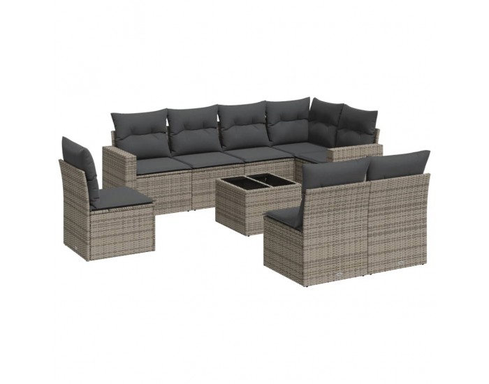 Sonata H Градински комплект диван с възглавници 9 части сив полиратан