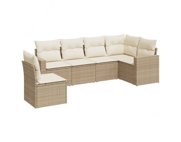 Sonata H Градински диван с възглавници, 6 части, бежов полиратан