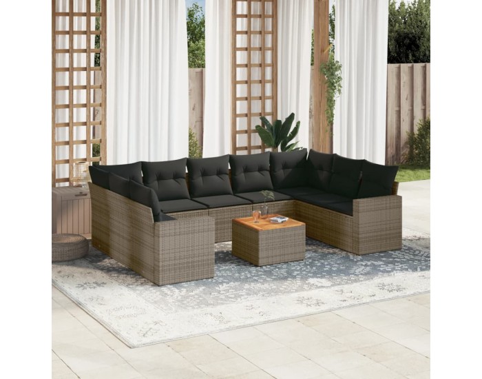 Sonata H Градински комплект диван с възглавници 10 части сив полиратан