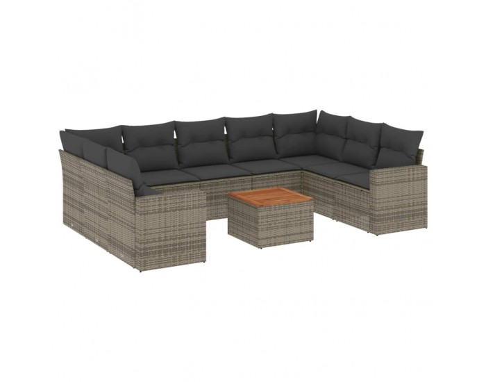 Sonata H Градински комплект диван с възглавници 10 части сив полиратан