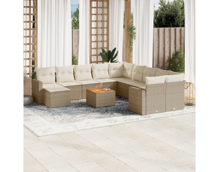 Sonata H Градински диван с възглавници, 12 части, бежов полиратан