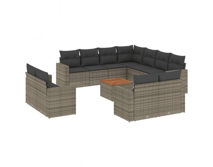 Sonata H Градински комплект диван с възглавници 12 части сив полиратан