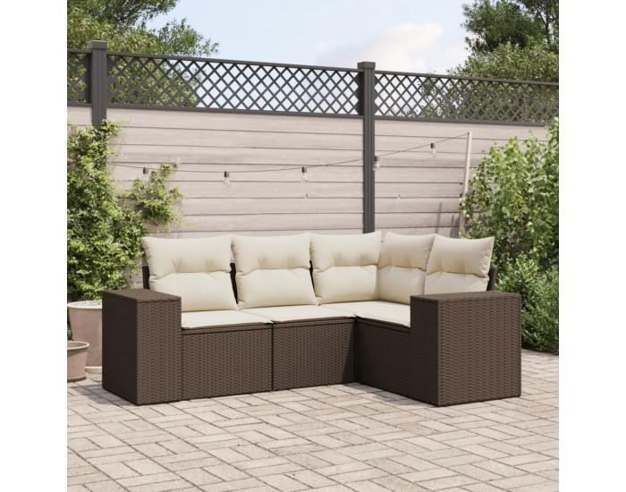 Sonata H Градински комплект с възглавници, 4 части, кафяв, полиратан