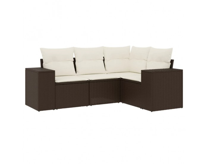 Sonata H Градински комплект с възглавници, 4 части, кафяв, полиратан