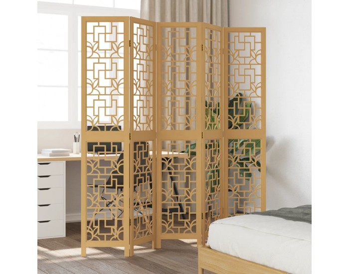 Sonata H Разделител за стая, 5 панела, кафяв, дърво пауловния масив