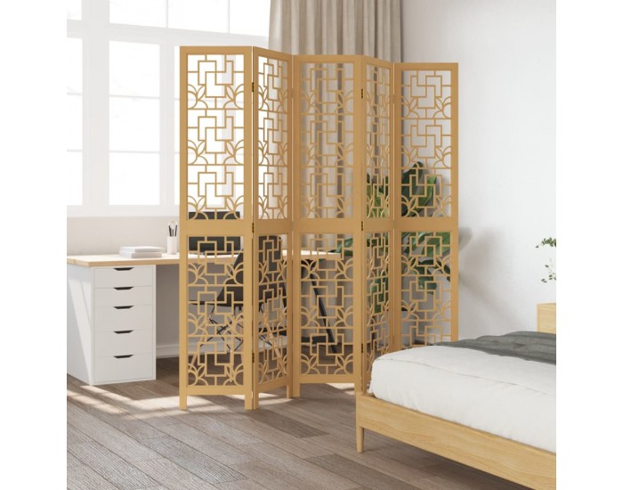 Sonata H Разделител за стая, 5 панела, кафяв, дърво пауловния масив