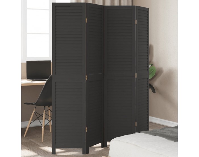 Sonata H Разделител за стая, 4 панела, черен, дърво пауловния масив
