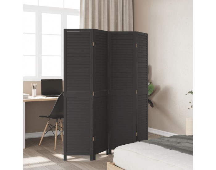 Sonata H Разделител за стая, 4 панела, черен, дърво пауловния масив
