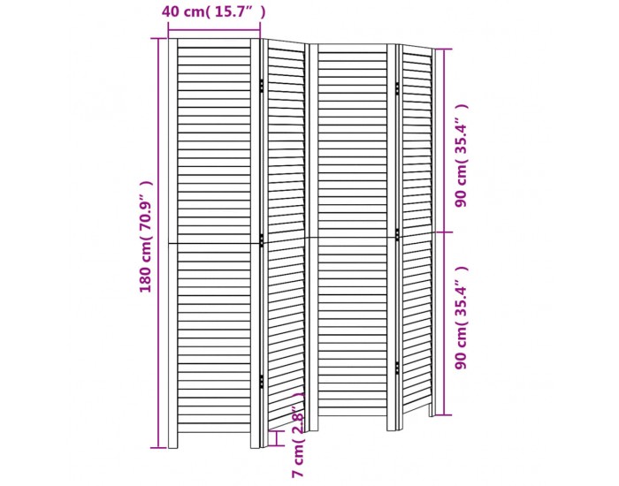 Sonata H Разделител за стая, 4 панела, черен, дърво пауловния масив