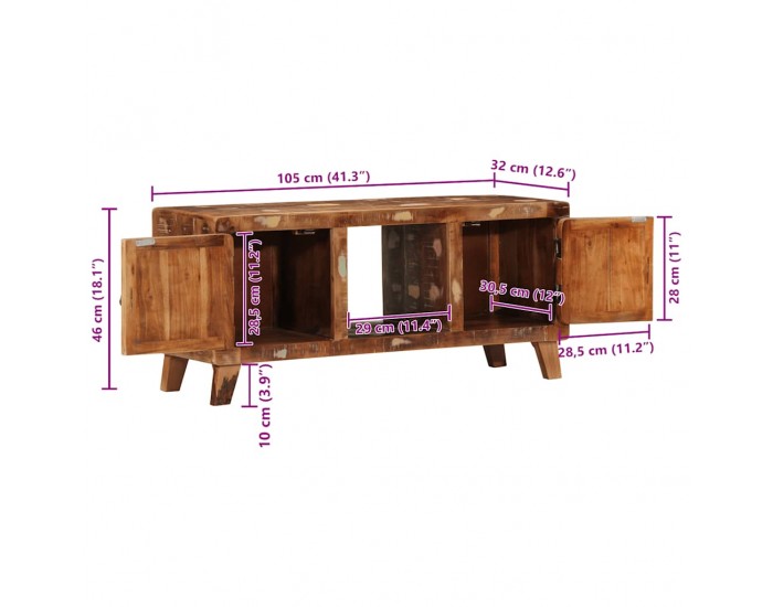 Sonata H ТВ шкаф 105x46x32 cm Масивна дървесина Възстановена