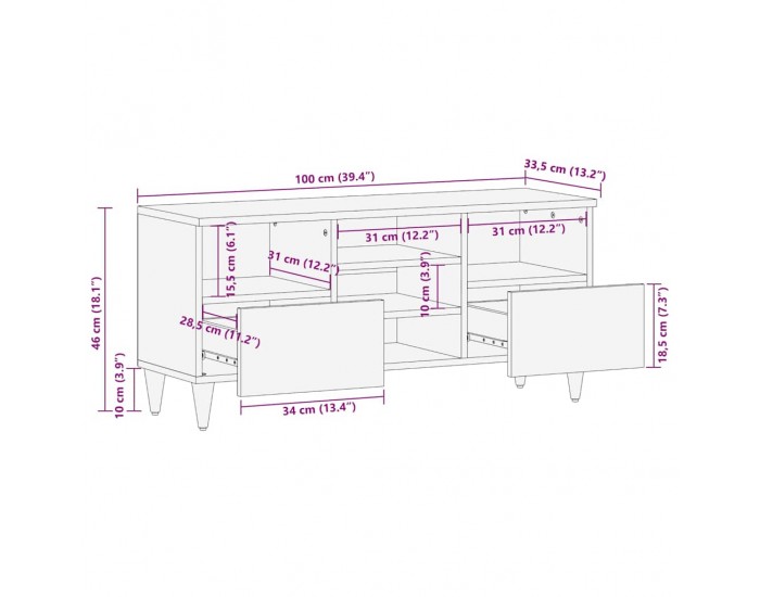 Sonata H TV шкаф 100x33,5x46 cm Масивна дървесина Манго Sonata H TV шкаф 100x33,5x46 cm Масивна дървесина Манго