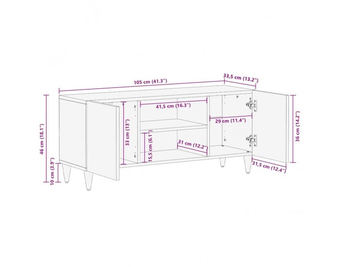 Sonata H ТВ шкаф Светло сив 105x33,5x46 cm Масивна дървесина Манго