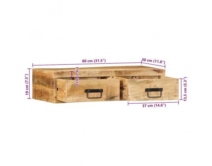 Sonata H Стенен шкаф за телевизор Масивна груба дървесина Манго