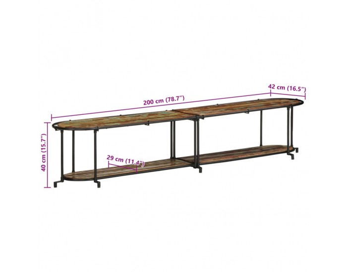 Sonata H ТВ шкаф, 200x42x40 см, масивно регенерирано дърво