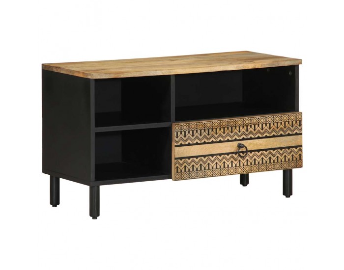 Sonata H ТВ шкаф, черен, 80x33,5x46 см, грубо мангово дърво масив