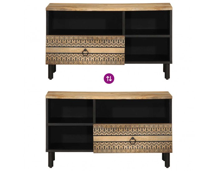 Sonata H ТВ шкаф, черен, 80x33,5x46 см, грубо мангово дърво масив