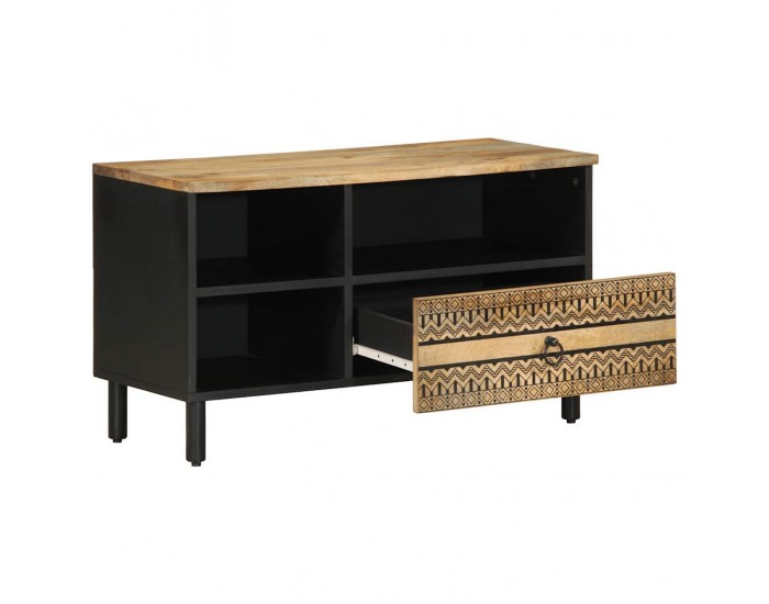 Sonata H ТВ шкаф, черен, 80x33,5x46 см, грубо мангово дърво масив