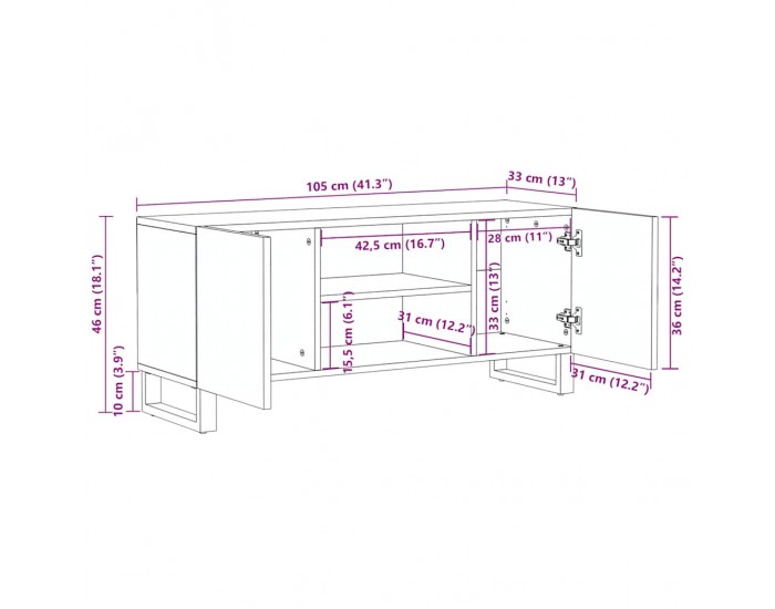 Sonata H ТВ шкаф, черен, 105x33x46 см, масивно мангово дърво