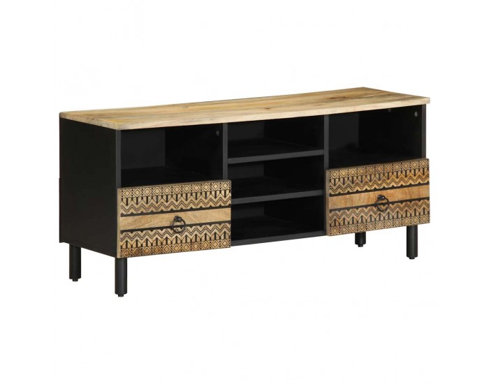 Sonata H ТВ шкаф, черен, 100x33,5x46 см, грубо мангово дърво масив