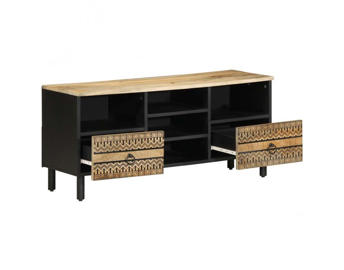 Sonata H ТВ шкаф, черен, 100x33,5x46 см, грубо мангово дърво масив