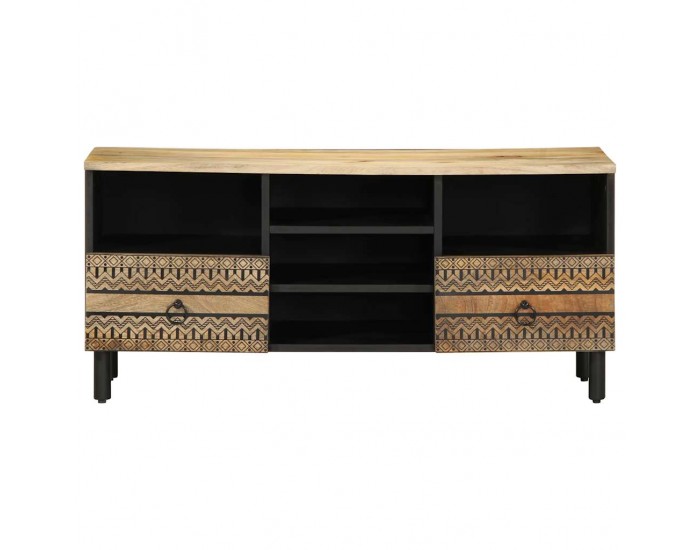Sonata H ТВ шкаф, черен, 100x33,5x46 см, грубо мангово дърво масив