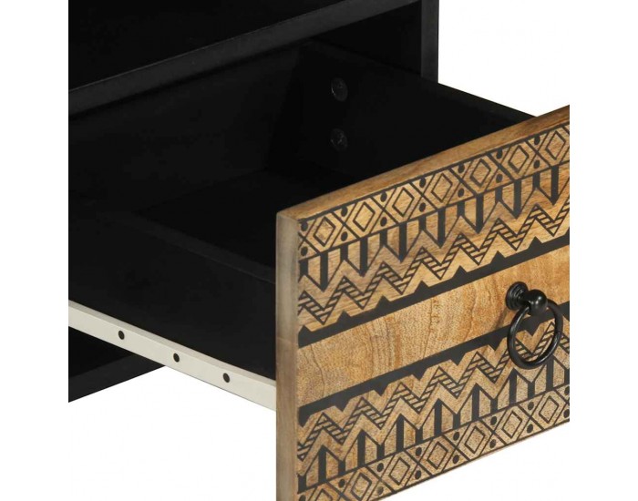 Sonata H ТВ шкаф, черен, 100x33,5x46 см, грубо мангово дърво масив