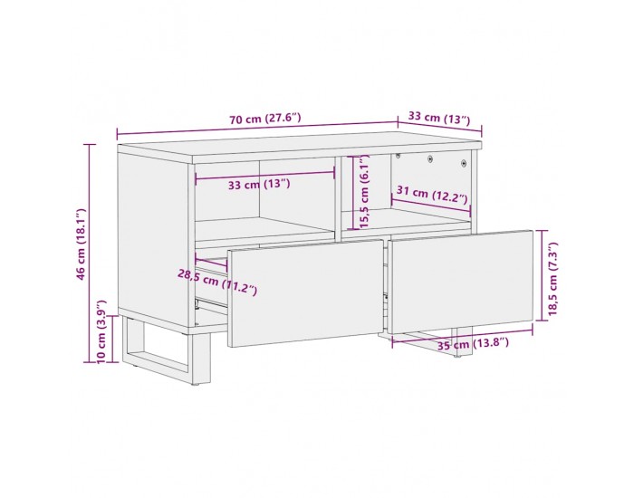 Sonata H ТВ шкаф, черен, 70x33x46 см, мангово дърво масив