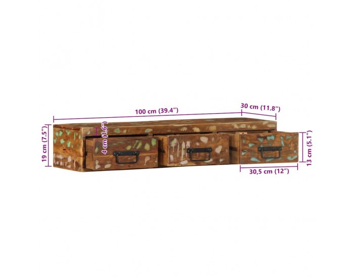 Sonata H Стенен шкаф за телевизор Масивна дървесина Възстановена