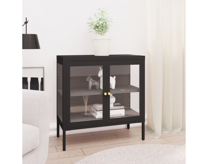 Sonata H Бюфет, черен, 70x35x70 см, стомана и стъкло