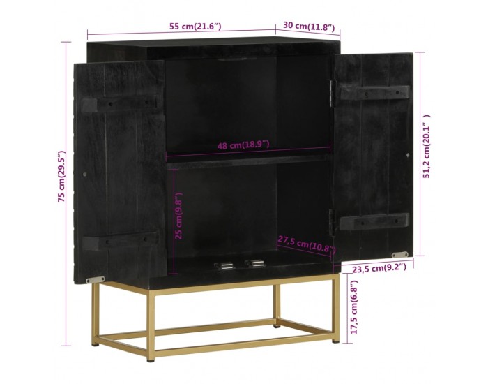 Sonata H Бюфет с 2 врати, черно и златисто, 55x30x75 см, манго масив Sonata H Бюфет с 2 врати, черно и златисто, 55x30x75 см, манго масив