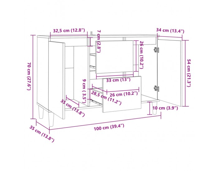 Sonata H Бюфет, бетонно сив, 101x35x70 см, инженерно дърво