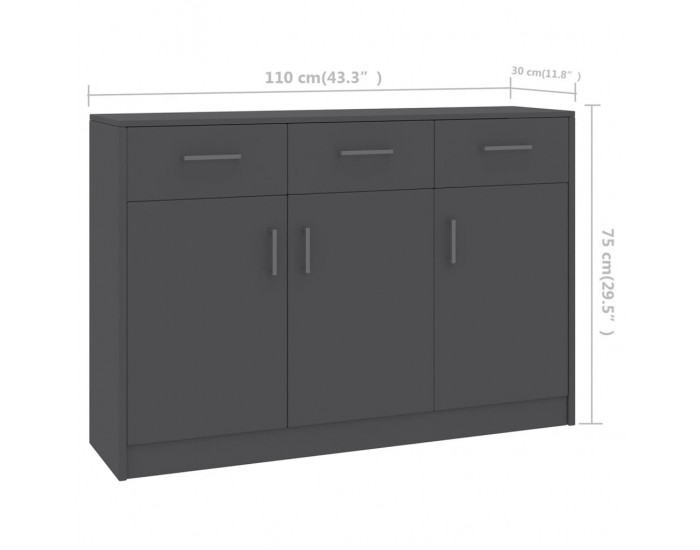Sonata H Бюфет, сив, 110x30x75 см, инженерно дърво Sonata H Бюфет, сив, 110x30x75 см, инженерно дърво