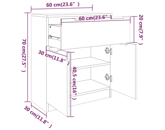 Sonata H Сайдборд, опушен дъб, 60x30x70 см, инженерно дърво