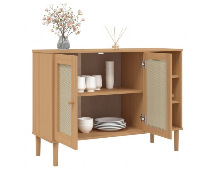 Sonata H Сайдборд SENJA, ратанова визия, 112x40x80 см, бор масив Sonata H Сайдборд SENJA, ратанова визия, 112x40x80 см, бор масив