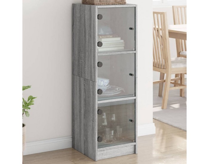 Sonata H Висок шкаф със стъклени врати, сив сонома, 35x37x109 см