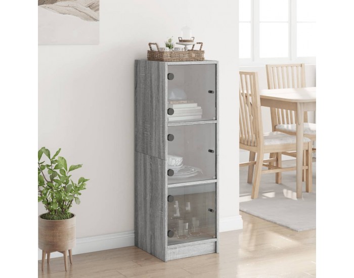 Sonata H Висок шкаф със стъклени врати, сив сонома, 35x37x109 см