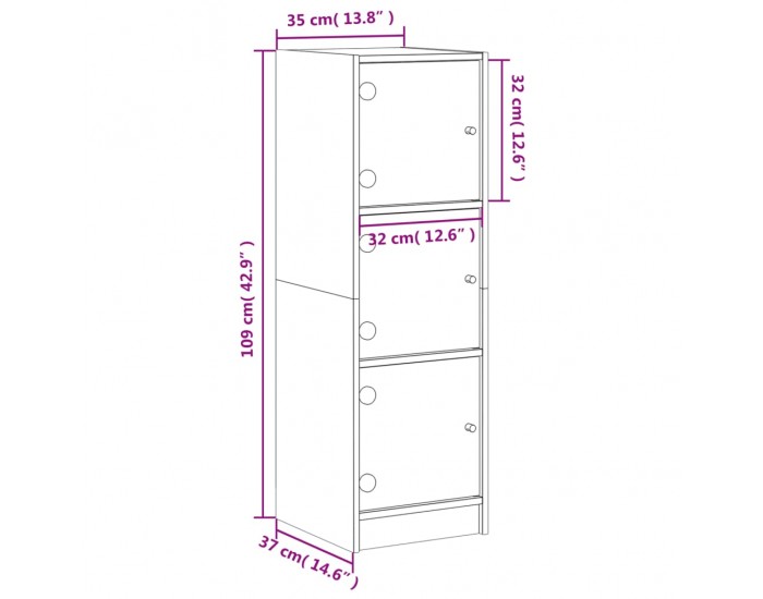 Sonata H Висок шкаф със стъклени врати, сив сонома, 35x37x109 см