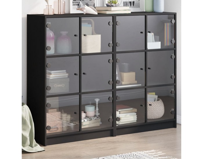 Sonata H Библиотека с врати черна 136x37x109 см инженерно дърво