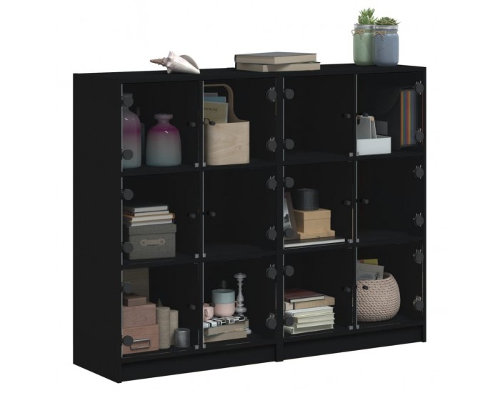 Sonata H Библиотека с врати черна 136x37x109 см инженерно дърво