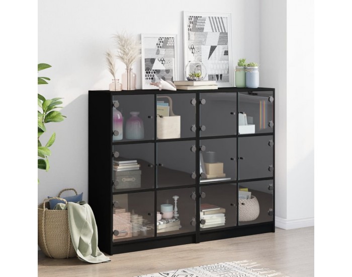 Sonata H Библиотека с врати черна 136x37x109 см инженерно дърво