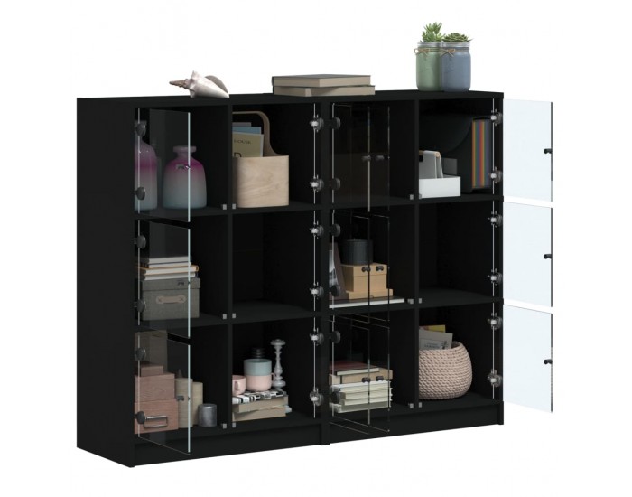 Sonata H Библиотека с врати черна 136x37x109 см инженерно дърво