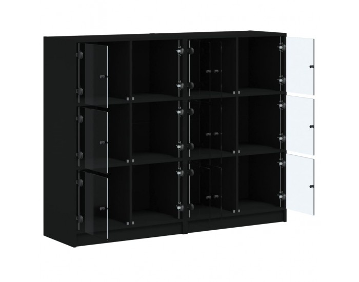 Sonata H Библиотека с врати черна 136x37x109 см инженерно дърво