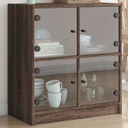 Sonata H Страничен шкаф със стъклени врати, кафяв дъб, 68x37x75,5 cm - Шкафове, Витрини, Модулни секции