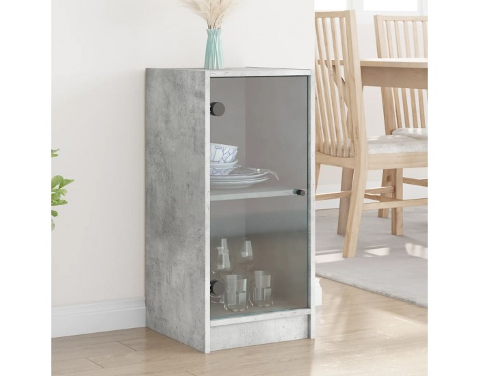 Sonata H Страничен шкаф със стъклени врати, бетонно сива, 35x37x75,5 cm
