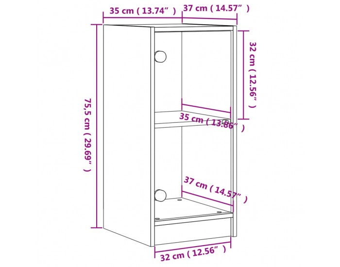 Sonata H Страничен шкаф със стъклени врати, бетонно сива, 35x37x75,5 cm