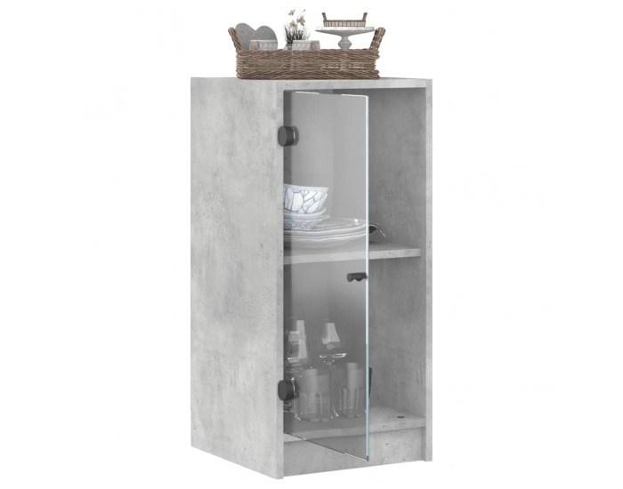 Sonata H Страничен шкаф със стъклени врати, бетонно сива, 35x37x75,5 cm