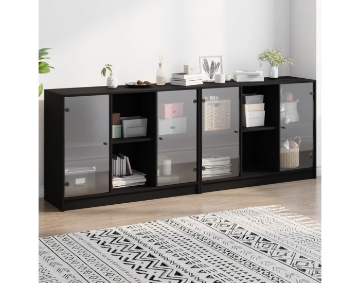 Sonata H Библиотека с врати черна 204x37x75 см инженерно дърво