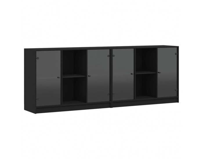 Sonata H Библиотека с врати черна 204x37x75 см инженерно дърво