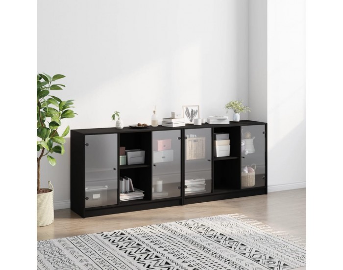 Sonata H Библиотека с врати черна 204x37x75 см инженерно дърво