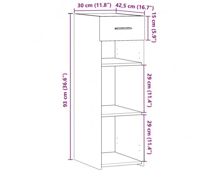 Sonata H Бюфет, опушен дъб, 30x42,5x93 см, инженерно дърво